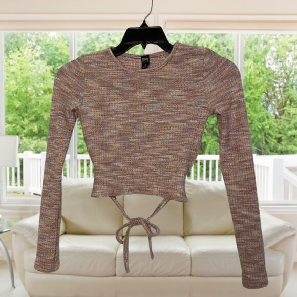 DAZY Fuzzy Knit Tie-Back Cropped Sweater Top Size Small - Picture 5 of 9